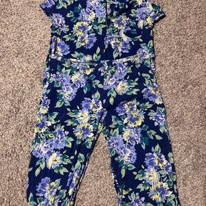 Floral Navy Blue Women's Pajama Jumpsuit